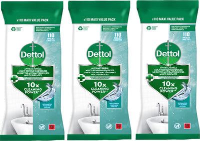 Salviette antibatteriche Dettol multisuperficie oceano - 3 x 110 pezzi - confezione risparmio