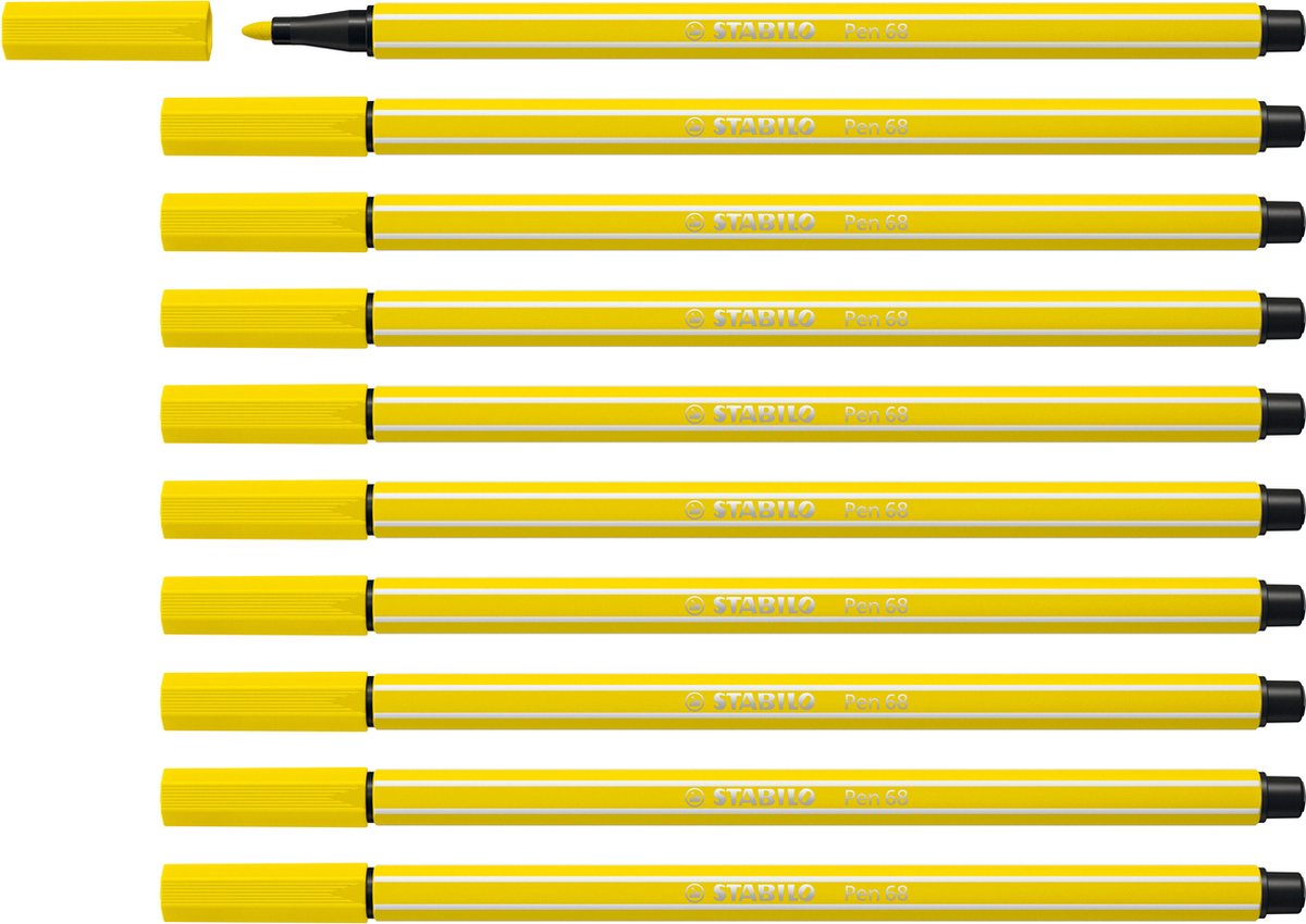 Stabilo pen 68 - rotulador premium - amarillo limón - caja de 10 piezas