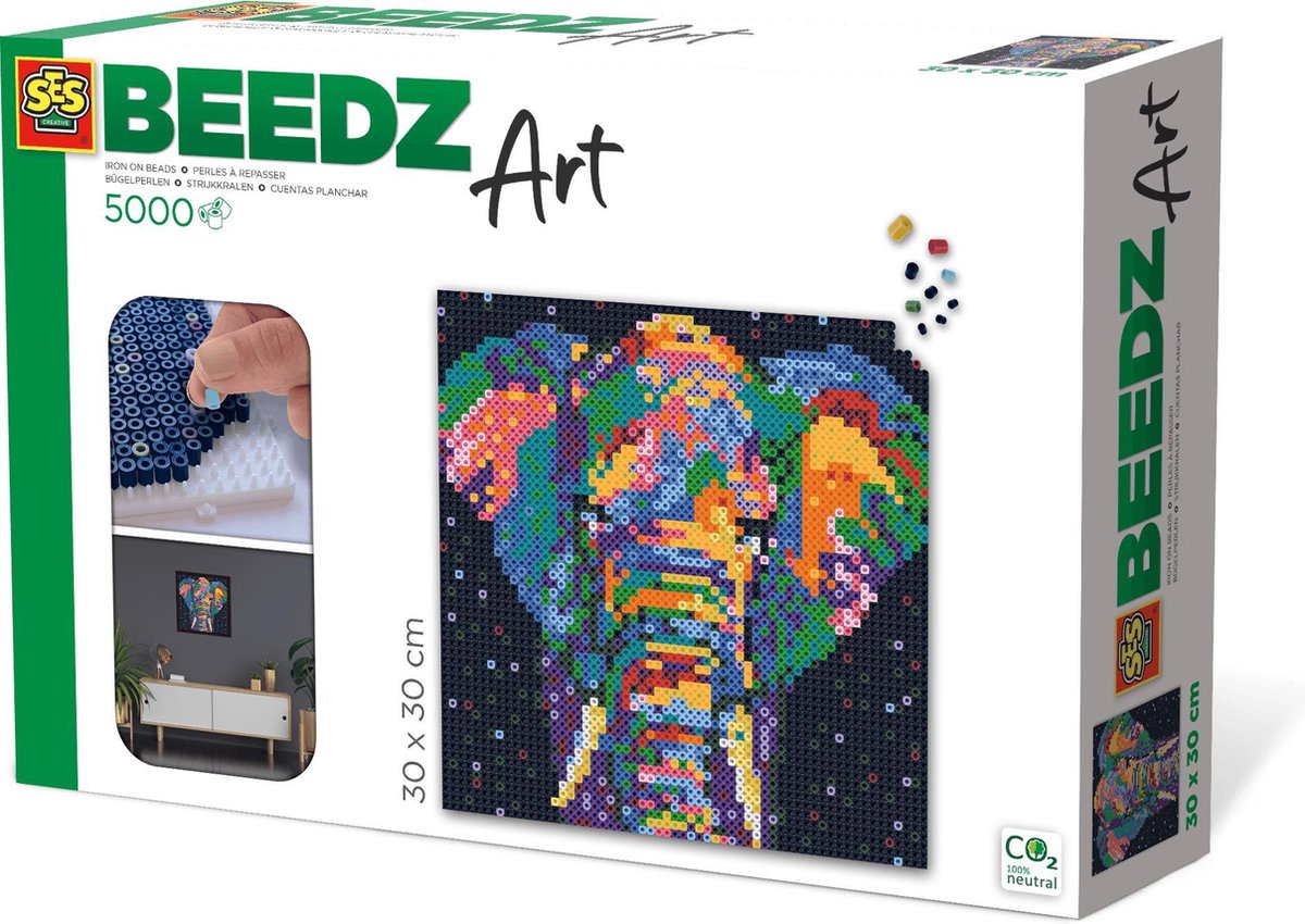 Ses creative - beedz art - olifant fantasie - 5000 strijkkralen met grondplaten en strijkvellen - vanaf 12 jaar