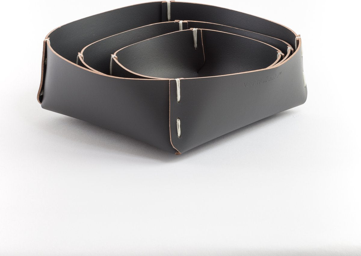 Vacavaliente - ruca opbergbox s set van 3 stuks - gerecycled leer - grijs