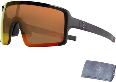 Bbb Cycling Gafas de ciclismo para hombres y mujeres - Gafas de sol para bicicleta con lentes grandes para una protección 100% UV - Gafas deportivas duraderas de montura completa - Negro mate naranja - Chester BSG-69