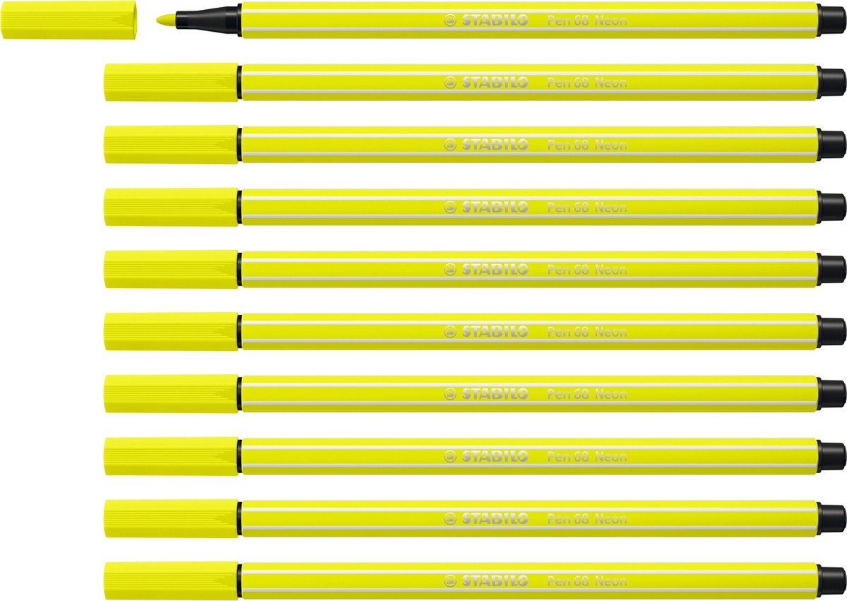 Stabilo pen 68 - pennarello premium - giallo neon - scatola da 10 pezzi