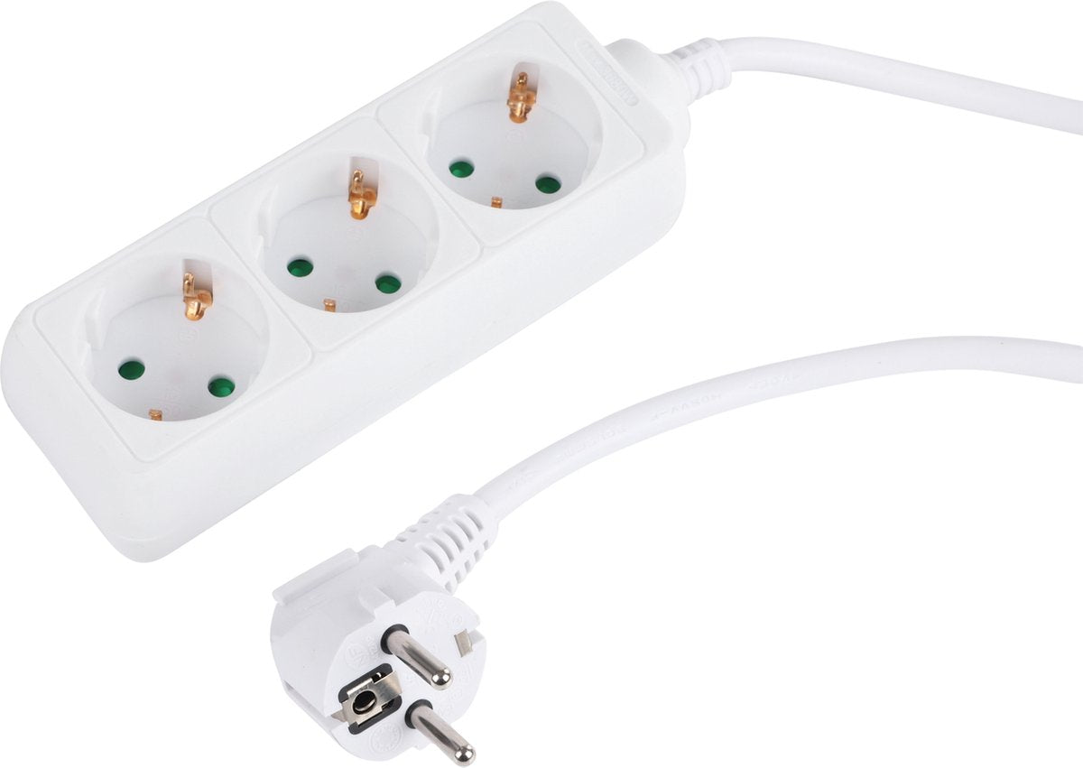Q-link stekkerdoos - 3-voudig - randaarde - 3 x 1.5 mmâ² - 3 m - wit