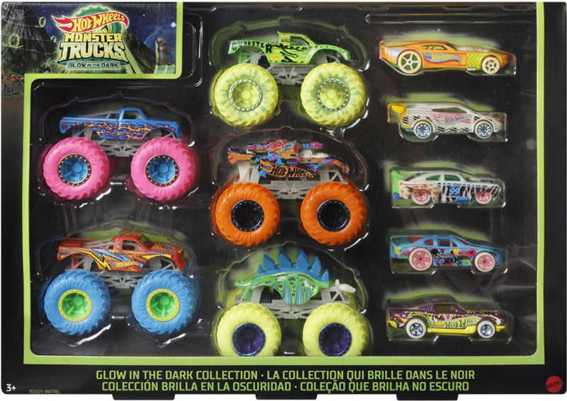 Juego de paquetes gitd de hot wheels monster trucks, 10 piezas.
