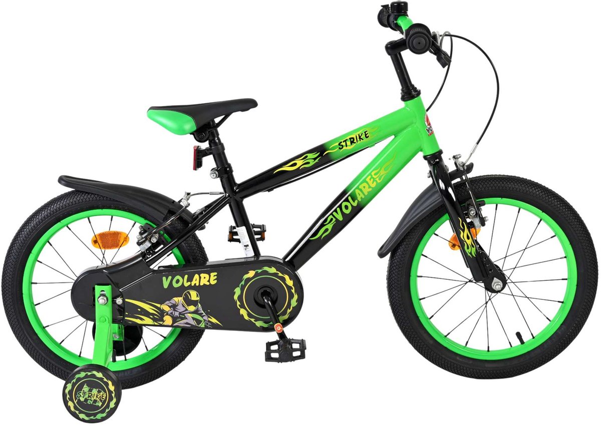 Volare strike kinderfiets - jongens - 16 inch - zwart groen - twee handremmen