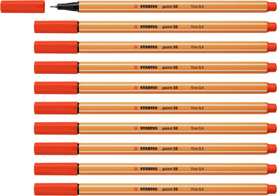 Stabilo point 88 - premium fineliner - fine 0,4 mm – rood– doos 10 stuks