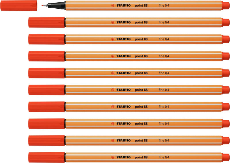 Stabilo point 88 - fineliner premium - fine 0,4 mm - rosso - scatola da 10 pezzi