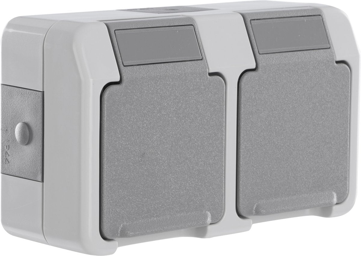 Presa Schneider electric merten aquastar - antispruzzo - da parete - 2 vie - con terra - orizzontale - ip44 - grigia
