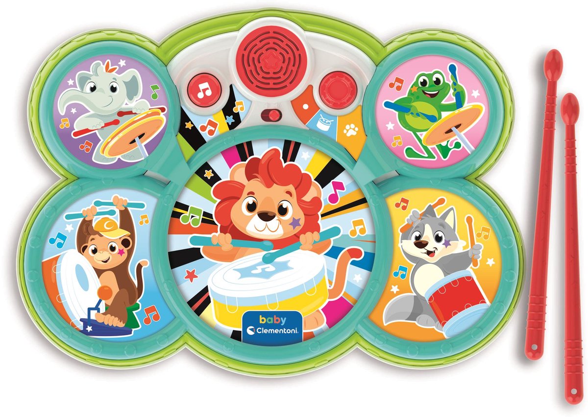 Baby clementoni clementoni baby drum set musicali - tambor infantil con baquetas y música para niños - tambor de juguete instrumento musical para niños, niños y niños pequeños