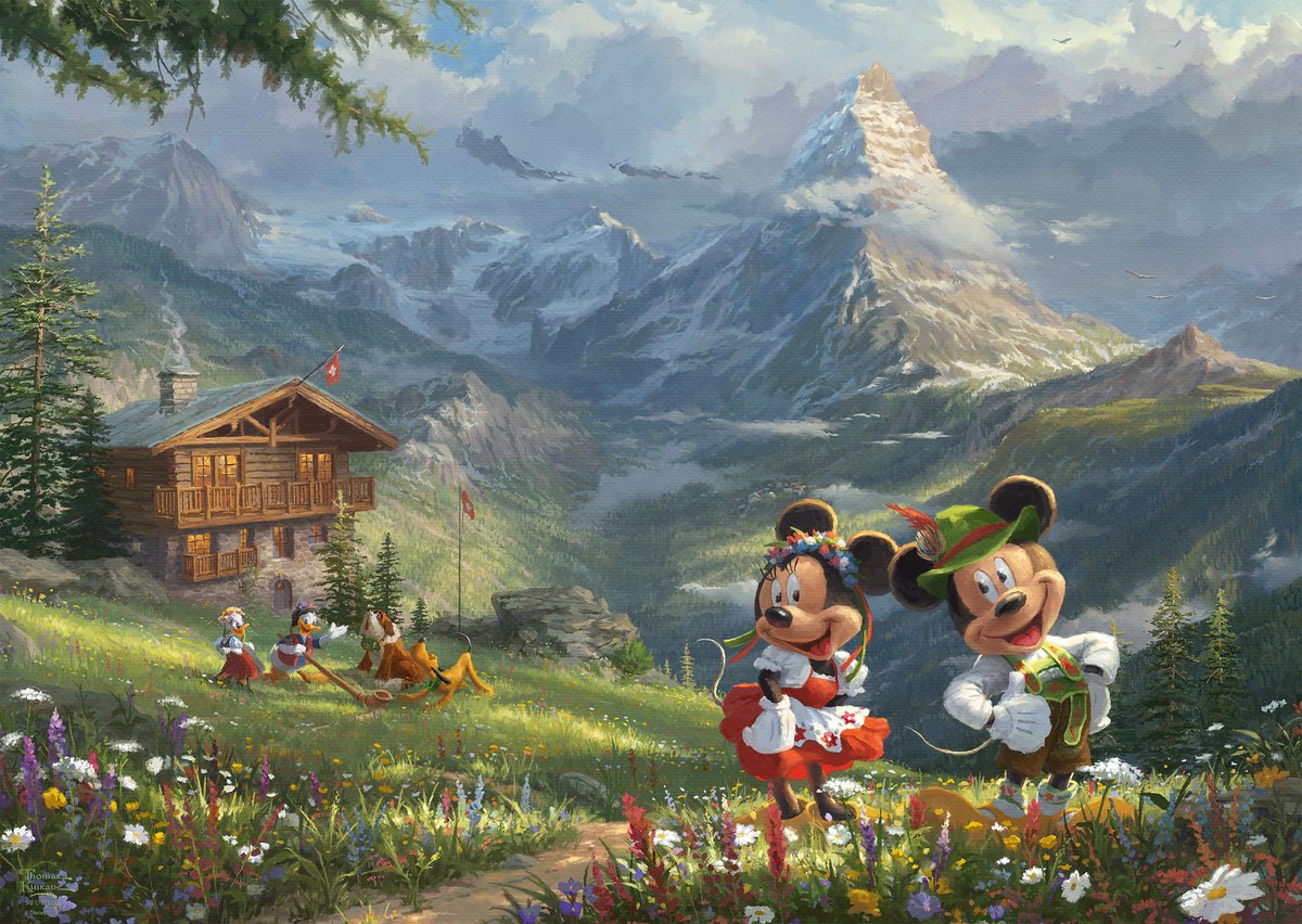 Schmidt - disney mickey minnie en los alpes - thomas kinkade - 1000 piezas - rompecabezas