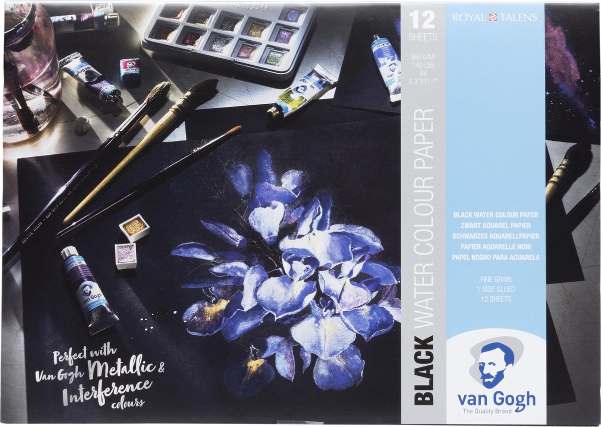 Van gogh zwart blok met aquarelverfpapier 12 vellen 360 g formaat 29,7 x 21 cm (a4) - fsc mix