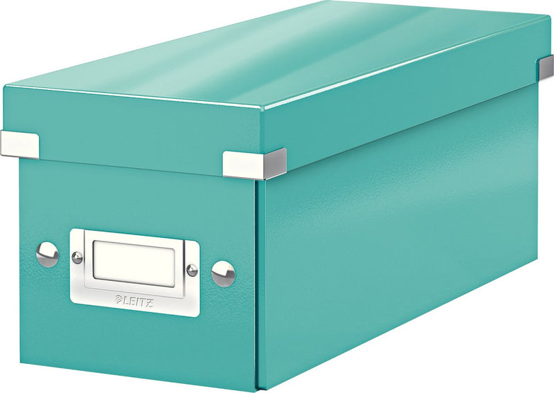 Leitz wow click store caja de almacenamiento con tapa para CD - caja de clasificación de cartón para artículos - 84% cartón reciclado - 14,3 x 35,2 cm (ancho x fondo) - ideal para la oficina en casa - azul hielo