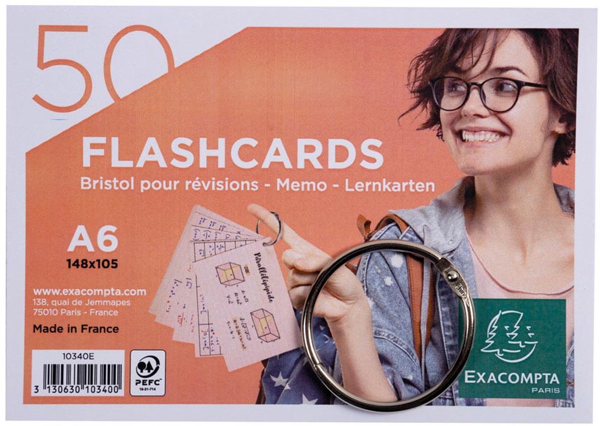 Exacompta cartoncini colorati, ft A6, a righe, conf. da 50 pezzi