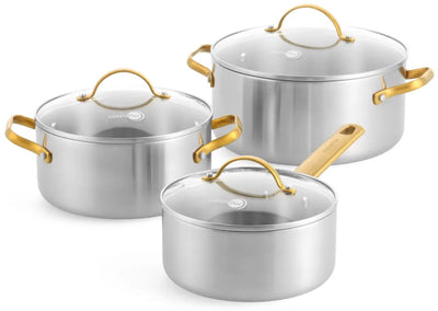 Greenpan Padova pan set 6-piece - 18 20 24cm - 2 2.9 4.9l - without pfas-free non-stick coating - induction pan set - stainless steel pan set - oven safe up to 220°c - stainless steel handles - with glass lid - silver