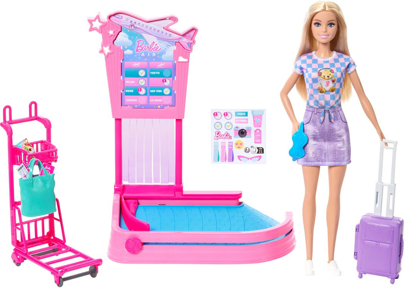 Barbie bambola da viaggio "Malibu" - set da gioco con cintura per bagagli e accessori