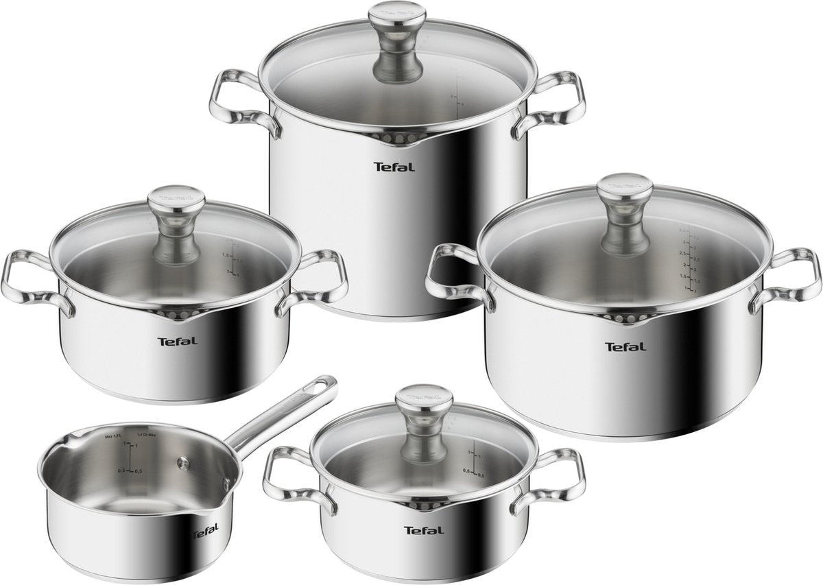 Tefal duetto - pannenset - 5-delig - inclusief deksels - inductie - rvs