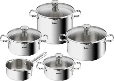 Tefal Duetto - set di pentole - 5 pezzi - compresi coperchi - induzione - acciaio inossidabile