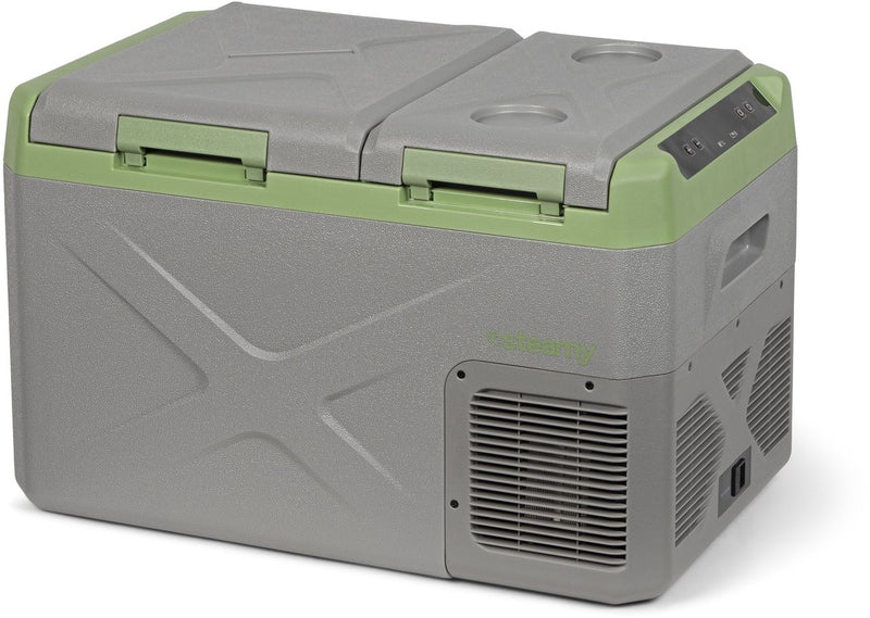 Nevera con compresor eléctrico Steamy-e - doble compartimento - refrigeración y congelación simultáneas - 24 litros - 12v y 230v - para coche y camping - gris