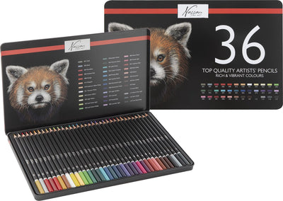Lápices de colores profesionales Nassau Fine Art, 36 piezas, colores intensos y vibrantes, codificados por colores numerados, incluye hoja de prueba de color, caja de almacenamiento resistente