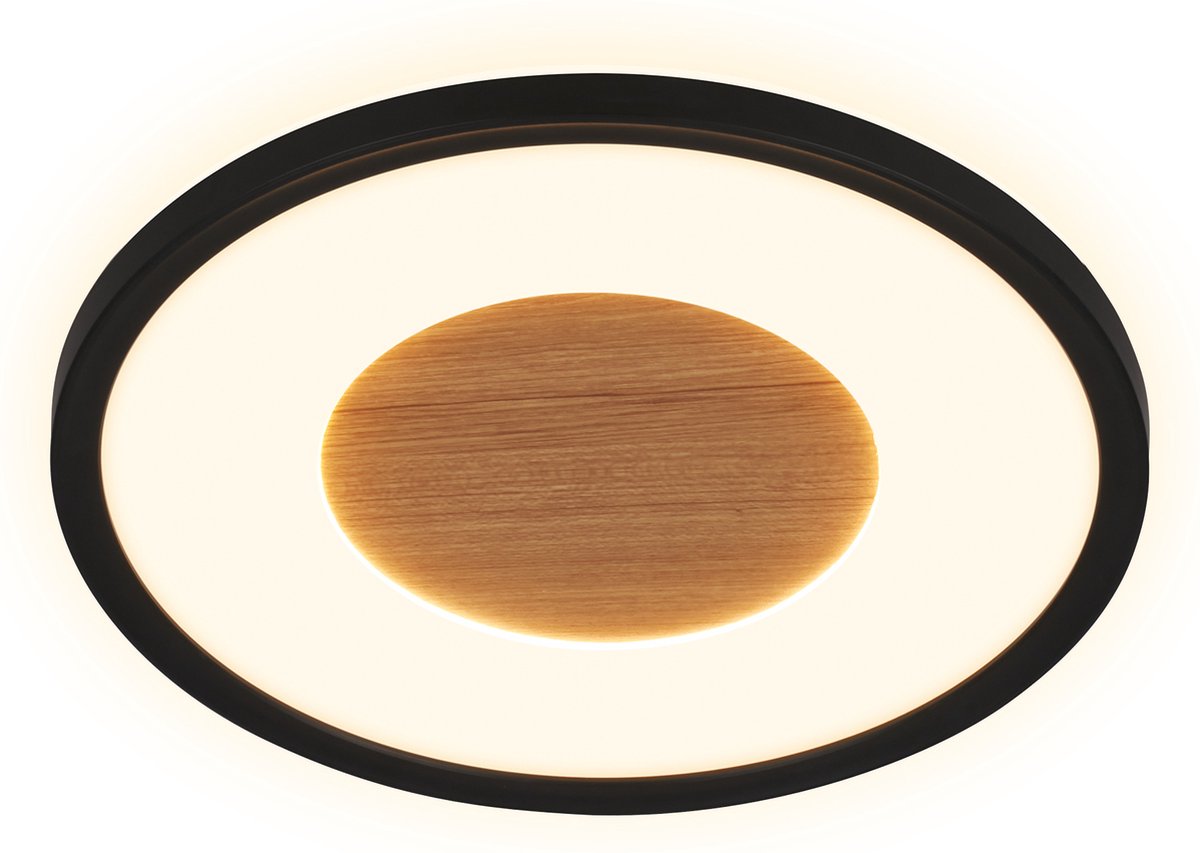 Briloner sufit wood - LED ceiling lamp - ceiling lamp with wood decor - with indirect light - warm white light - ø29 x 3 cm - black