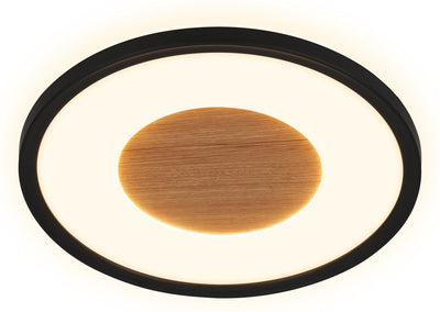 Briloner sufit wood - Lámpara de techo LED - Lámpara de techo con decoración de madera - con luz indirecta - luz blanca cálida - ø29 x 3 cm - negro