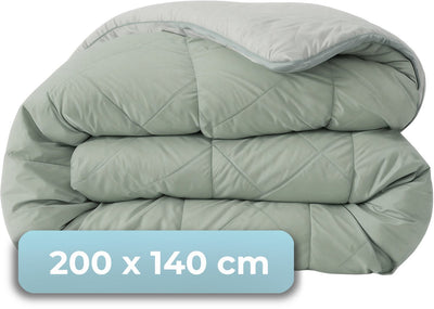 Hush. living hush living - wasbaar dekbed tweekleurig design sage green light grey - 140x200 cm – 300 gsm - inclusief bijpassende kussensloop