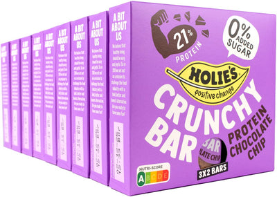 Holie's crunchy bar protein chocolate chip 3x2 repen - reep - suikervrij - gezond - vegan - 9 pack