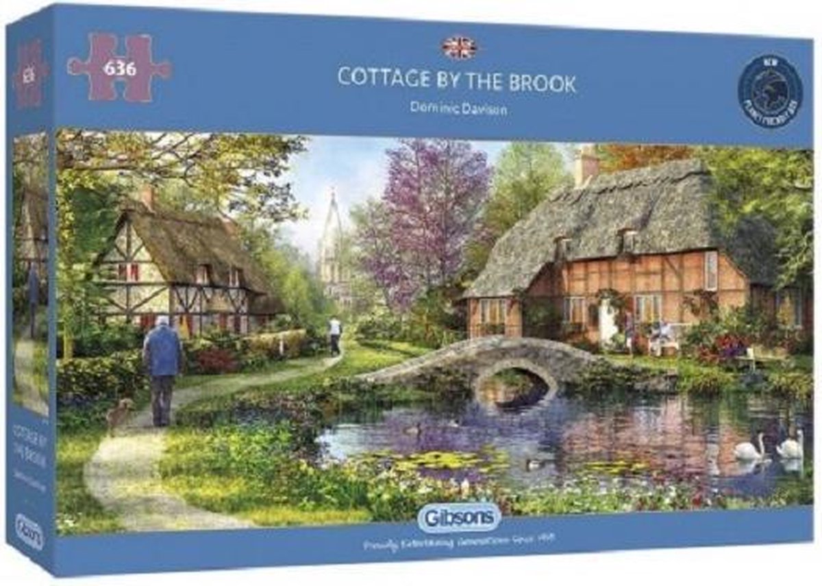 Gibsons - cottage by the brook (by dominic davison) - 636 pieces 69×32cm (w×h) - jigsaw puzzle for adults