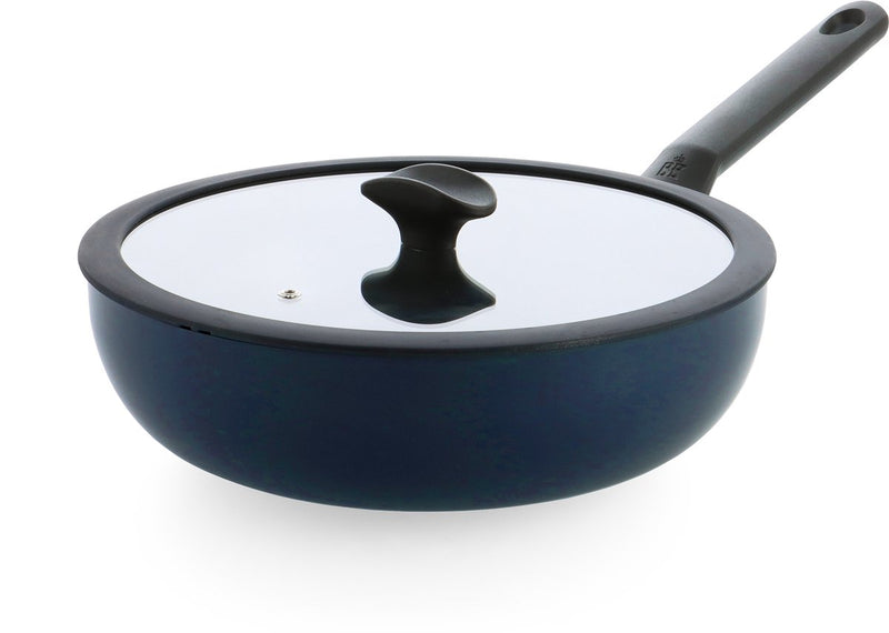 Bk enjoy sartén wok 28cm - 4,2l - revestimiento antiadherente sin pfas - sartén wok inducción - sartén cerámica - apta para horno hasta 160°c - asas frías - con tapa de cristal - azul oxford