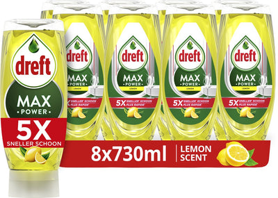 Dreft maxpower lemon liquid dishwashing liquid - 8 x 730 ml