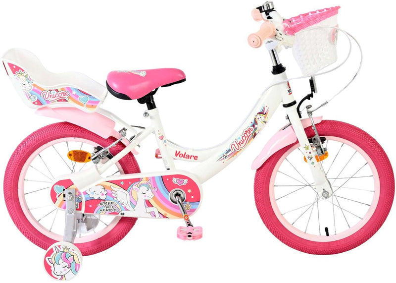 Bicicleta infantil Volare Unicorn - niña - 16 pulgadas - blanca - dos frenos de mano