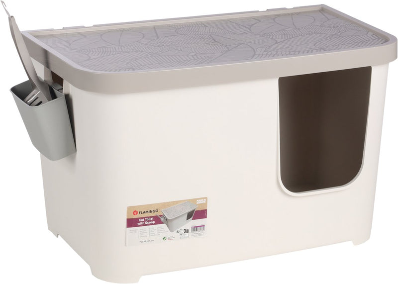 Cassetta igienica Flamingo – barik – toilette per gatti con coperchio e paletta – bordo alto – plastica – bianca – 76x45x45 cm – qualità europea