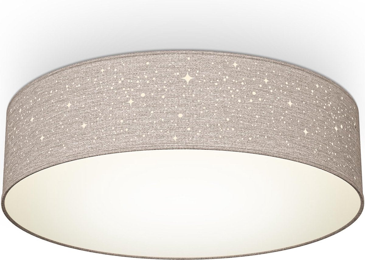 B.k.licht - decoratieve plafondlamp - met sterrenhemel effect - kinderkamer lamp - taupe - rond - 2x e27 fitting - ø38cm