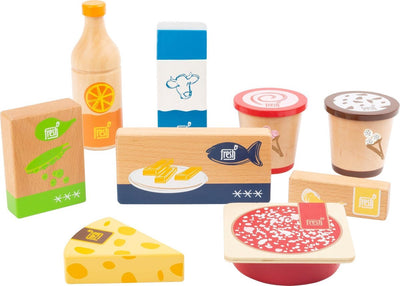 Playets de madera de pie pequeños productos fríos y congelados, 9dlg.