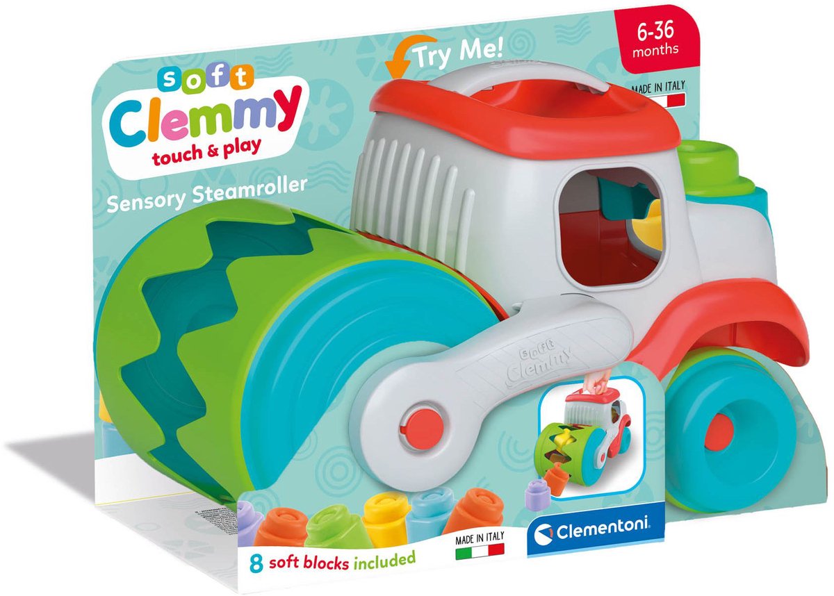 Clementoni Baby Soft Clemmy Steamwals Veicolo con blocchi, 9dlg.