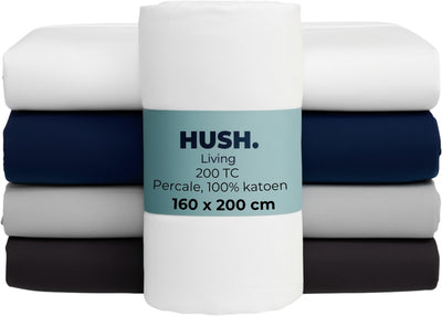 Cállate. living hush living sábana bajera de percal - 100% algodón - 200 hilos - extra fresca y fresca - resistente y duradera - elástica en todo el contorno - 160x200+30cm - blanco