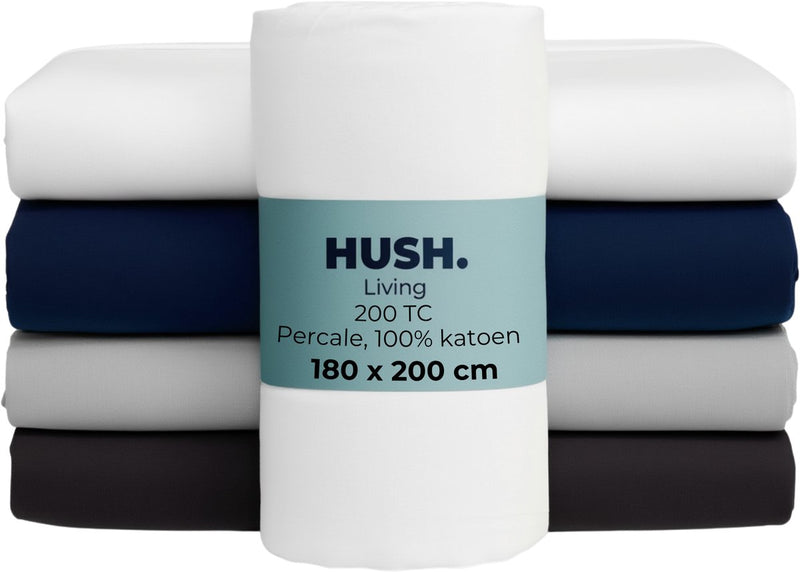 Silenzio. lenzuolo con angoli living hush living percalle - 100% cotone - 200tc - extra fresco e fresco - resistente e durevole - elastico su tutta la superficie - 180x200+30 cm - bianco