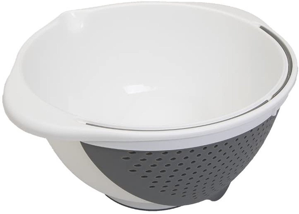 Colador y bol Metaltex 2 en 1 - 25 cm - capacidad 3,5 litros - blanco gris
