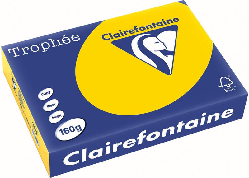Clairefontaine trophée pastel, papel de color, a4, 160 g, 250 hojas, amarillo dorado