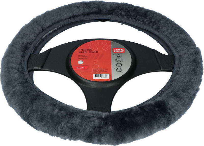 Coprivolante per auto Carpoint - pelle di pecora antracite - per volanti con diametro di 37-39 cm