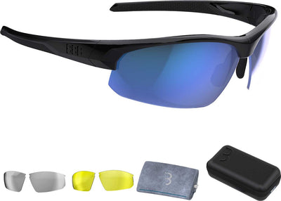 Bbb ciclismo gafas de ciclismo para hombre y mujer - gafas de ciclismo con 3 lentes - gafas deportivas con funda - gafas ligeras para bicicleta de carreras - negro brillante - estuche de viaje impresionar bsg-58t