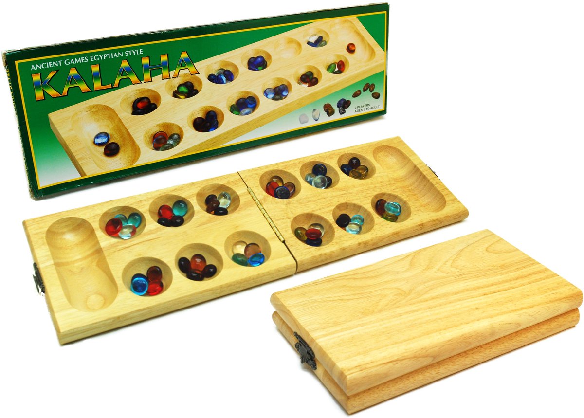 Hot games kalaha plegable madera transparente 45x14cm. vidrio de piedra
