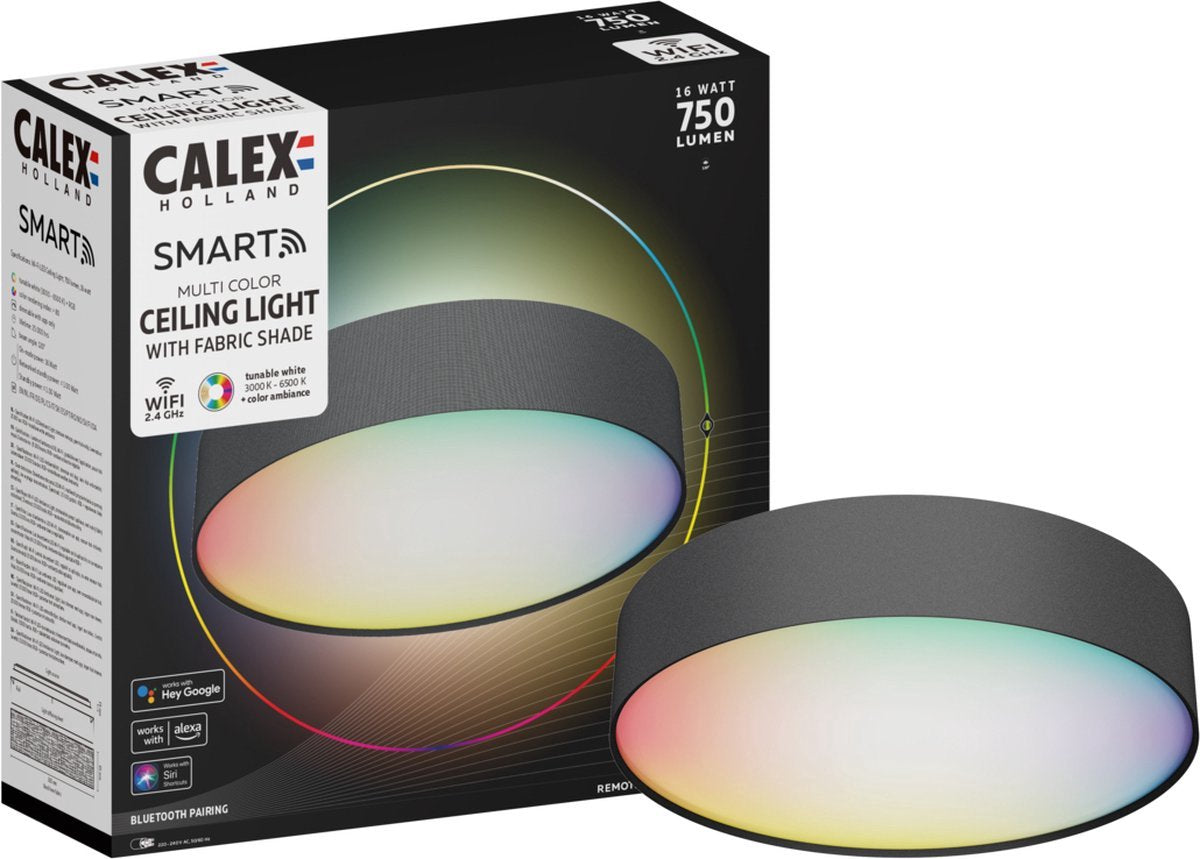 Calex slimme plafondlamp - smart plafonnière 30cm - rgb en warm wit - zwart