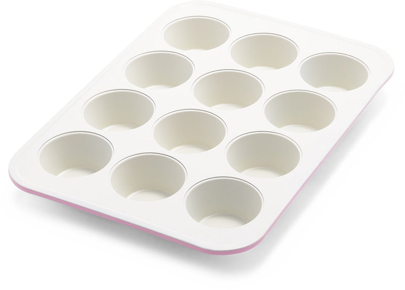 Stampo per muffin rosa contorno Greenlife 12 pirottini - forno - antiaderente - senza pfas