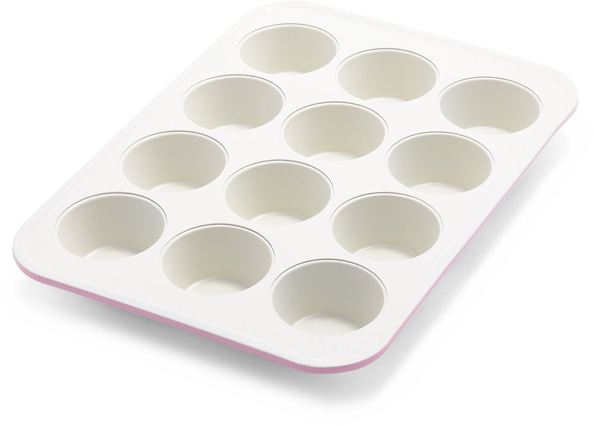 Greenlife contour roze muffinvorm 12 cups - oven - anti-aanbak - pfas-vrij