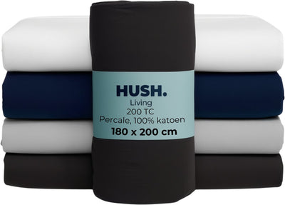 Cállate. living hush living sábana bajera de percal - 100% algodón - 200 hilos - extra fresca y fresca - fuerte y duradera - elástico en todo el contorno - 180x200+30cm - antracita