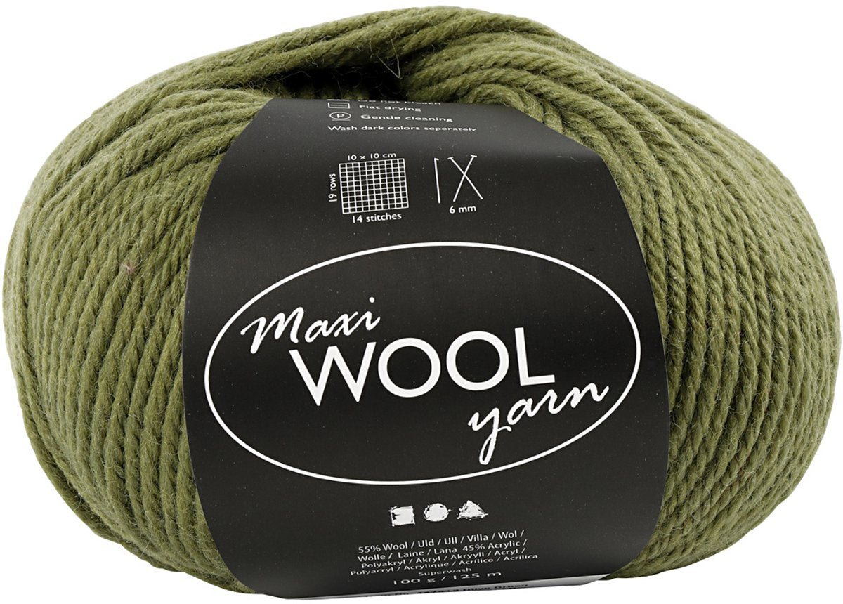 Hilo de lana Creativ company, l: 125 m, verde oliva, 100 g 1 ovillo