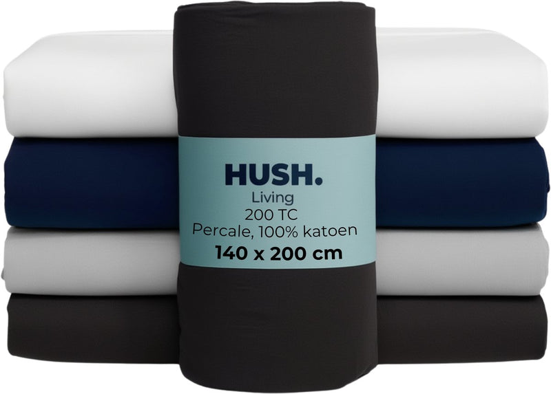 Cállate. living hush living sábana bajera de percal - 100% algodón - 200 hilos - extra fresca y fresca - resistente y duradera - 140x200+30cm - antracita
