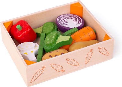 Bigjigs wooden box with vegetables, 12 dlg.