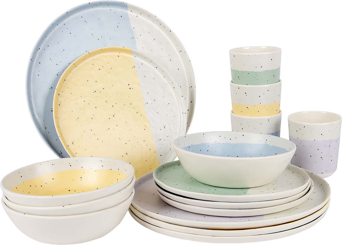 Bo-camp - pastel - servies - annecy - 16 stuks